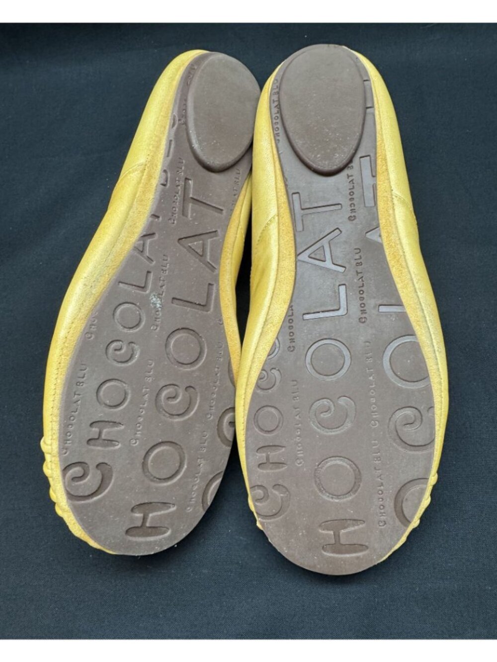 Chocolat Blu Leather Flats Mustard Marigold Yellow Pleated Toe Women's Size 8 - Picture 9 of 9